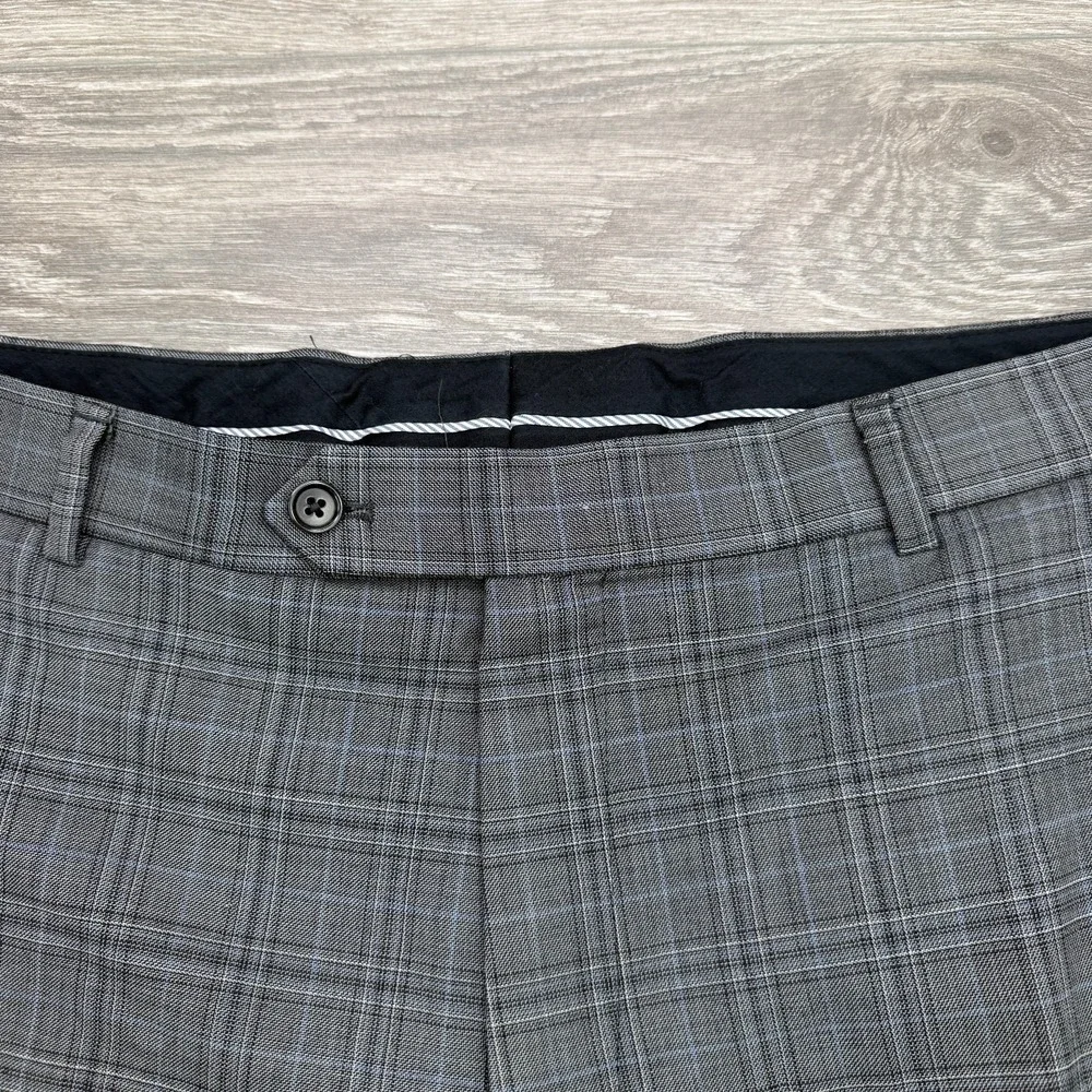 Brooks Brothers Dress Pants Mens 38x30 Gray Blue Windowpane Plaid Regent Slacks